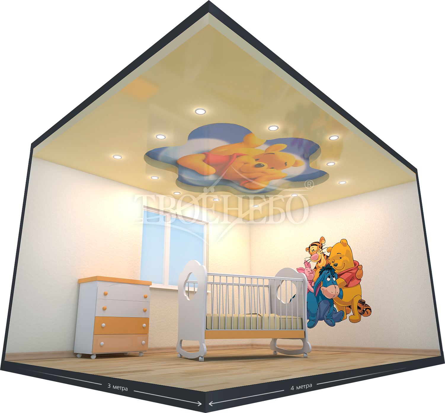 двухуровневый натяжной потолок в детскую с фотопечатью