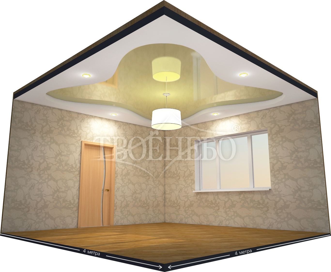 двухуровневый натяжной потолок в гостиной