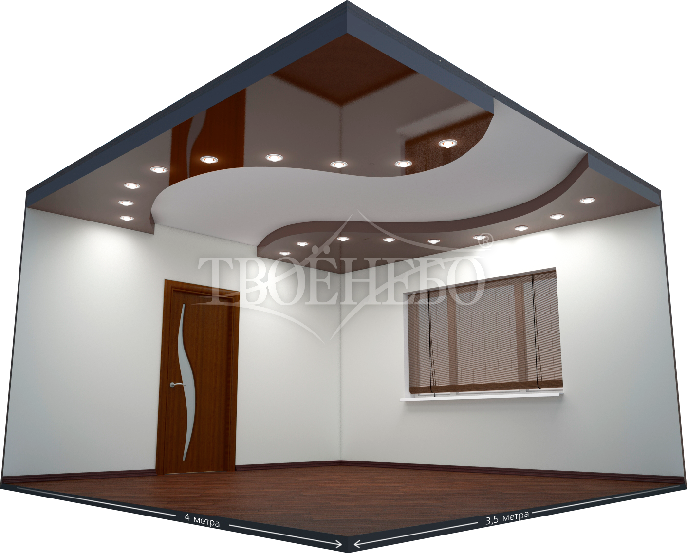 трехзонный многоуровневый натяжной потолок в гостиной